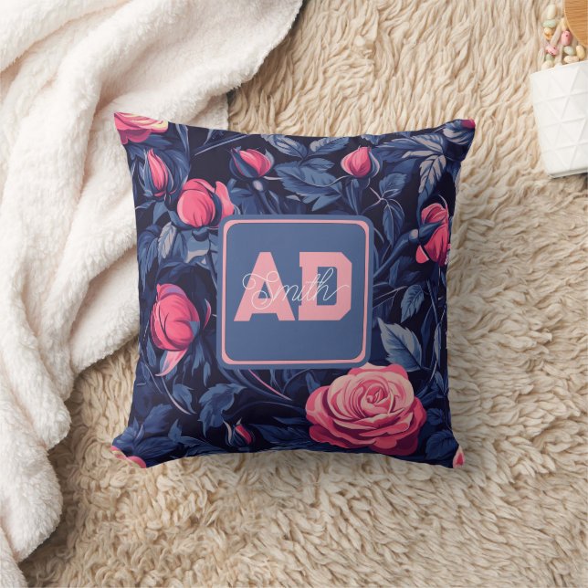 Oreiller de luxe à rose initiale unique (Couverture)