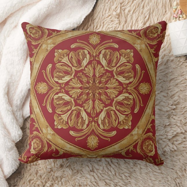 Oreiller de luxe doré rouge orné pour canapé (Couverture)