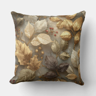 Oreiller de luxe en feuilles botaniques dorées