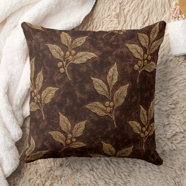 Oreiller de luxe en velours mocha avec branche de  (Couverture)