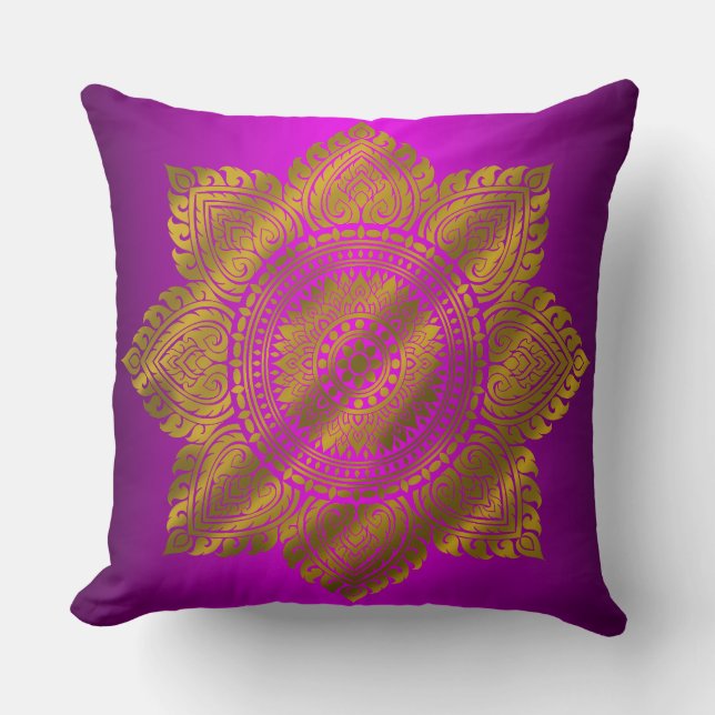 Oreiller de luxe Mandala Or Pourpre (Recto)
