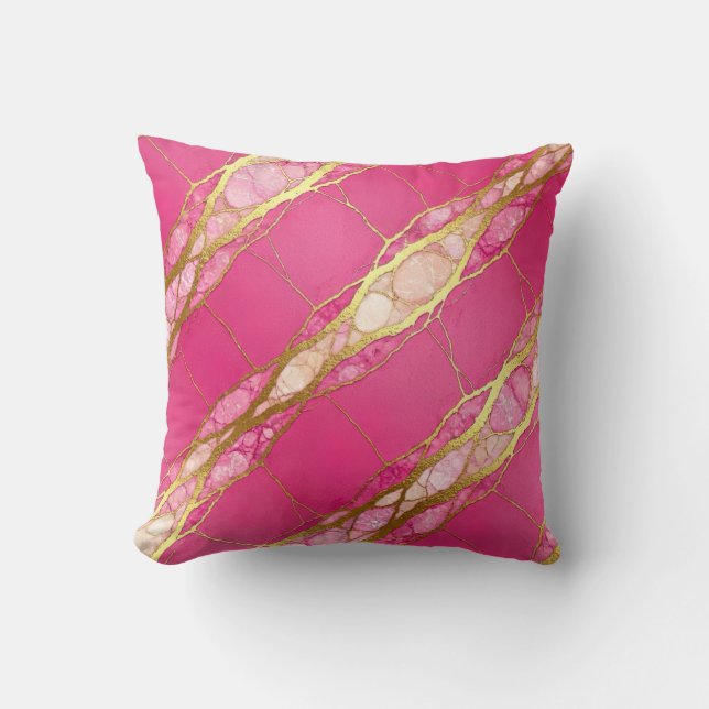 Oreiller de luxe moderne en marbre rose chaud et o (Recto)