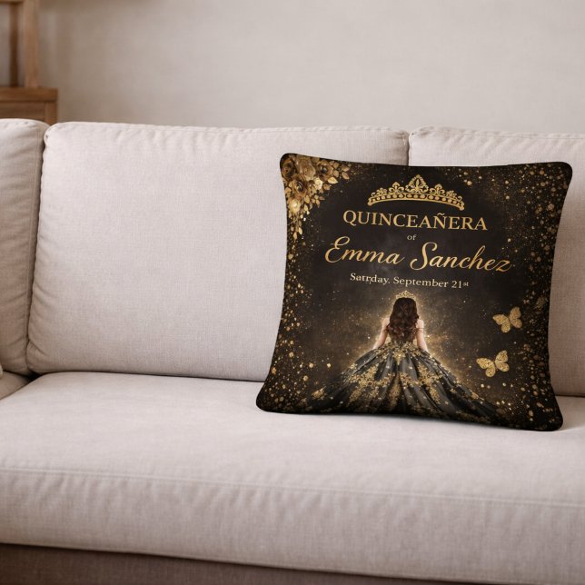 Oreiller de luxe noir or pour Quinceañera (Créateur téléchargé)