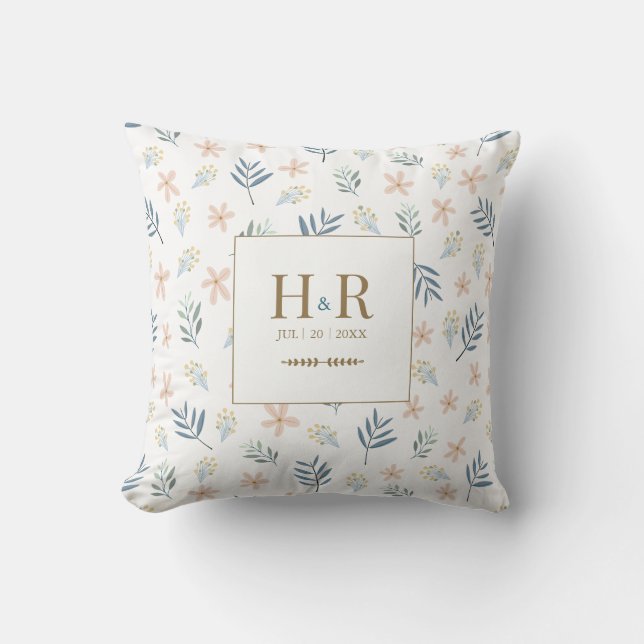Oreiller de mariage à monogramme Fleur sauvage (Recto)