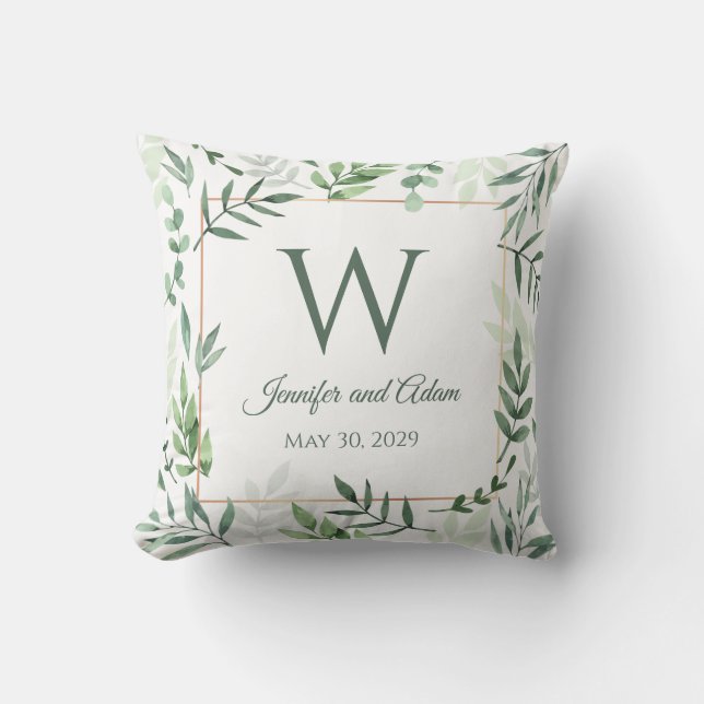 Oreiller de mariage initial de jardin de feuilles  (Recto)