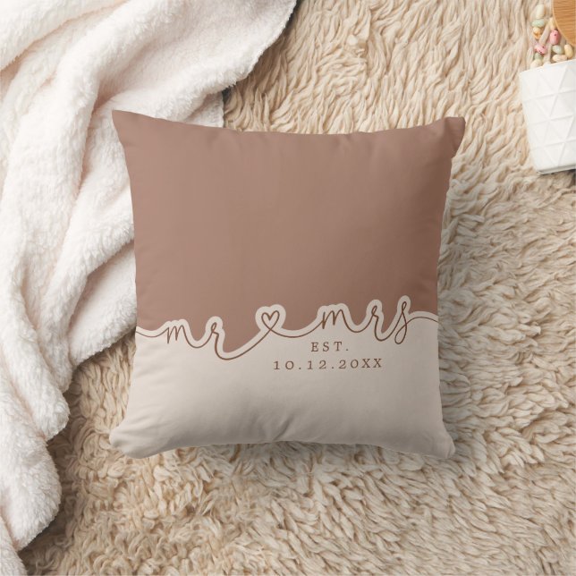 Oreiller de mariage Moka Beige écriture cœur Mr Mr (Couverture)