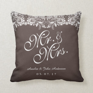 Oreiller de mariage Monsieur et Madame Lace Rustiq
