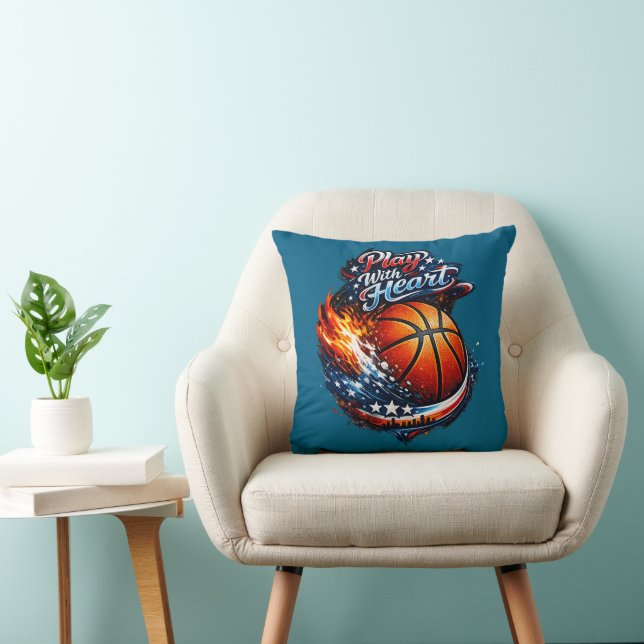 Oreiller de motivation basket-ball Jouez avec cœur (Chaise)