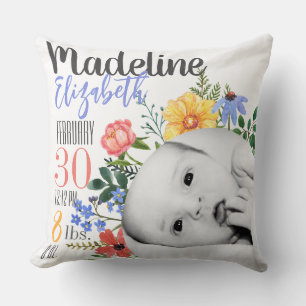 Oreiller de naissance personnalisé de fleurs sauva