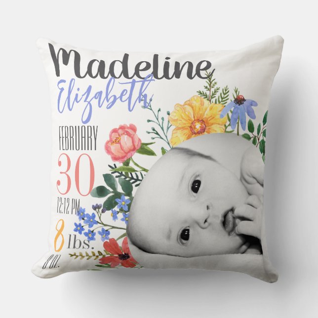 Oreiller de naissance personnalisé de fleurs sauva (Recto)