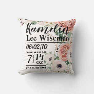 Oreiller de naissance personnalisé Rose géométriqu
