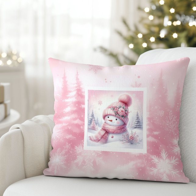 Oreiller de neige de forêt hivernale Pinkmas pour  (Pinkmas Winter Forest Snowman Pillow Kids Decor)