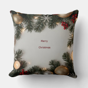 Oreiller de Noël au pin festif luxuriant et orneme