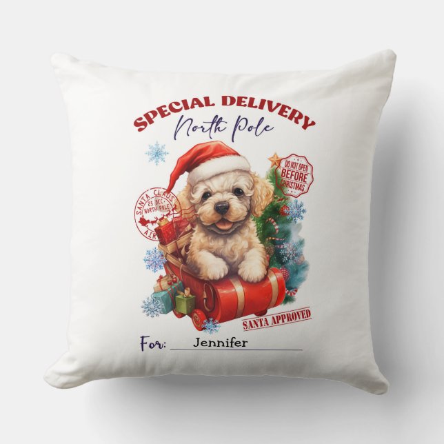 Oreiller de Noël avec un caniche mignon (Recto)