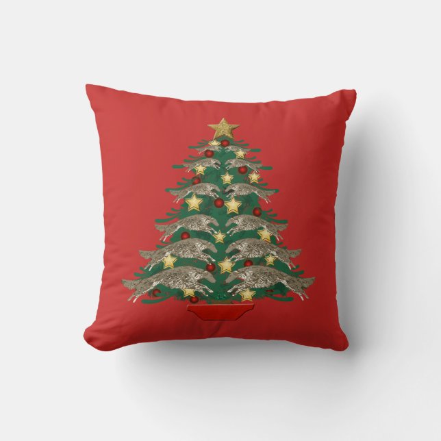 Oreiller de Noël Borzoi sauteur (Recto)