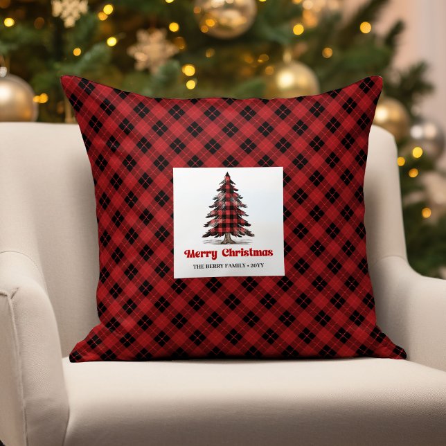 Oreiller de Noël Cozy Christmas Buffalo Plaid avec (Cozy Christmas Buffalo Plaid Family Name Pillow)