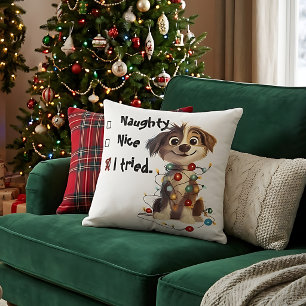 Oreiller de Noël drôle de chiot méchant ou gentil