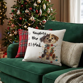 Oreiller de Noël drôle de chiot méchant ou gentil