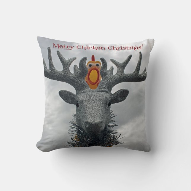 Oreiller de Noël drôle de poulet joyeux ! (Recto)