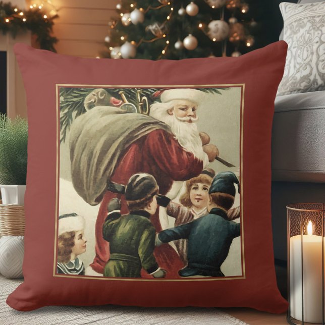 Oreiller de Noël du Père Noël vintage (vintage Christmas decor, retro Santa Claus Christmas pillow for living room couch)