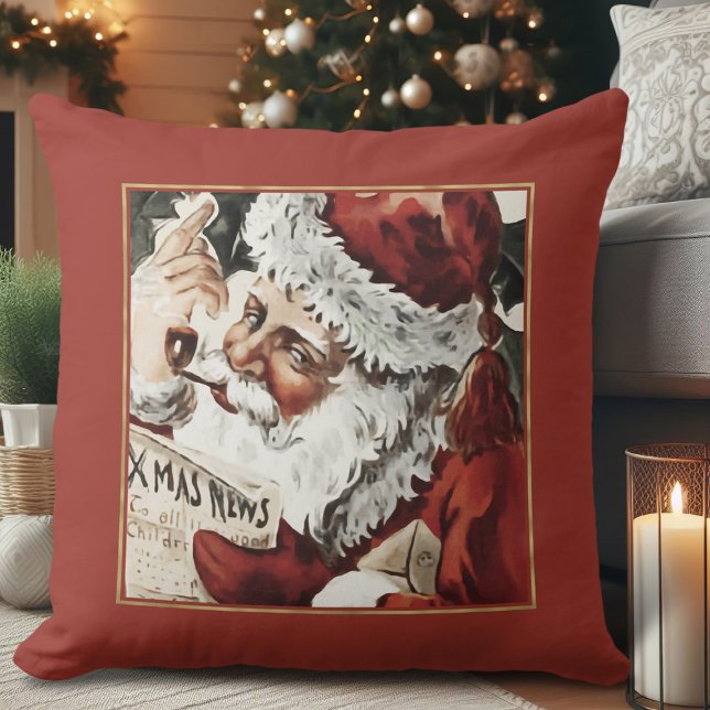 Oreiller de Noël du Père Noël vintage (vintage Christmas decor, retro Santa Claus Christmas pillow for living room couch)