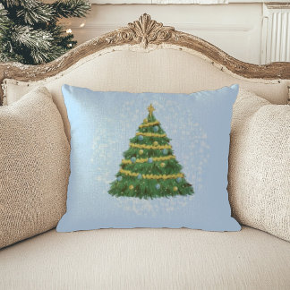 Oreiller de Noël en bleu pastel en forme de sapin