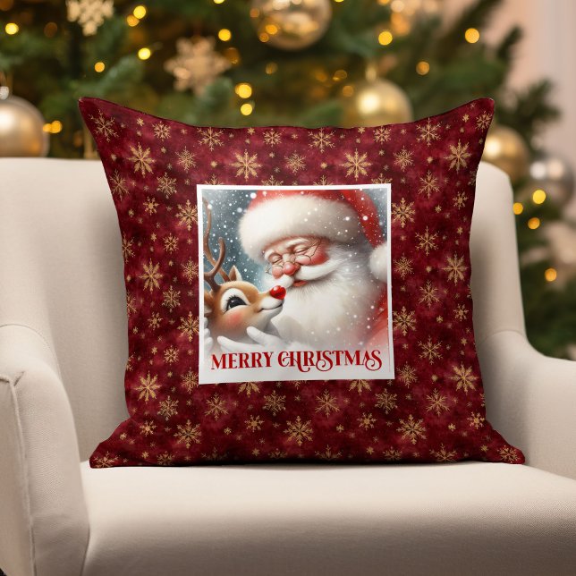 Oreiller de Noël festif Santa et Rudolph  (Festive Santa and Rudolph Christmas Throw Pillow Gift

)