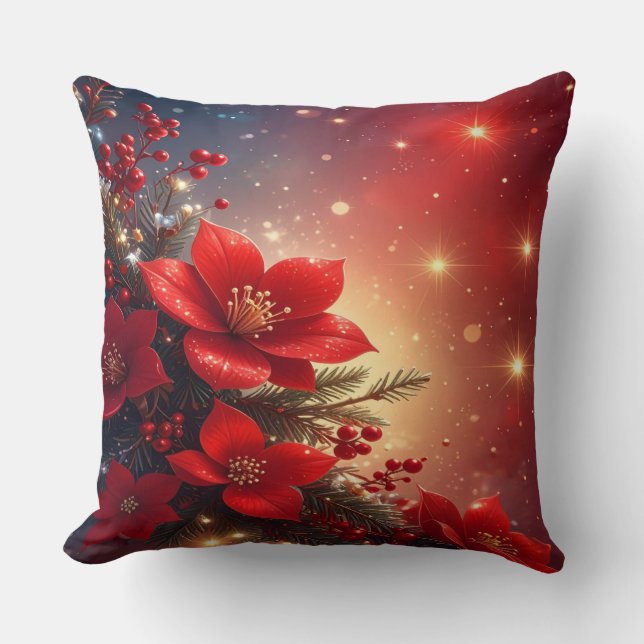 Oreiller de Noël floral rouge pour les fêtes (Recto)