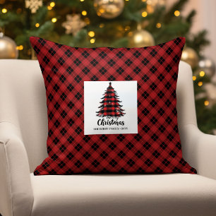 Oreiller de Noël minimaliste pour famille avec car