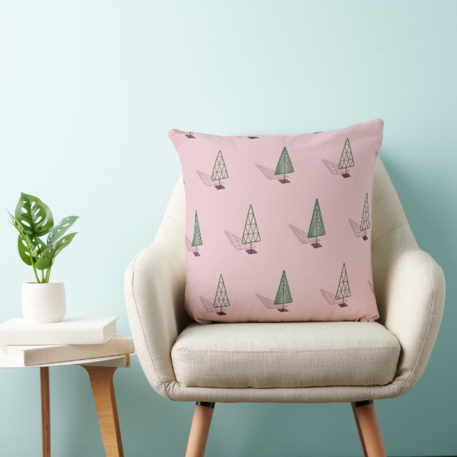 Oreiller de Noël moderne rose et vert (Chaise)