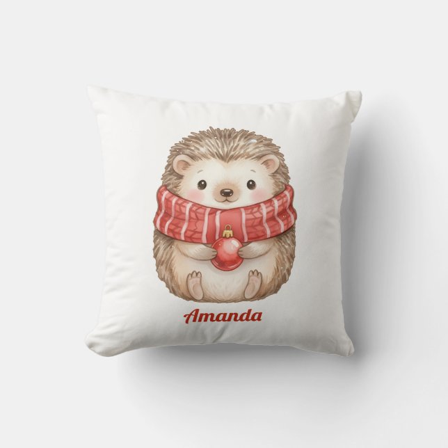 Oreiller de Noël personnalisé Hérisson Fantaisie (Recto)