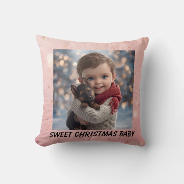 Oreiller de Noël pour bébé et chiot aux yeux bleus (Recto)