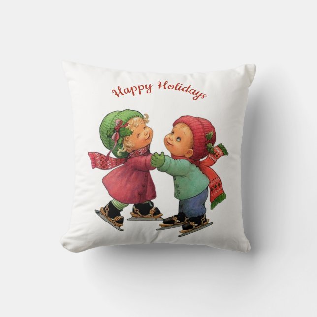 Oreiller de Noël pour enfants patinant (Recto)