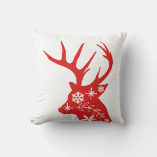 Oreiller de Noël rouge et blanc tête de cerf