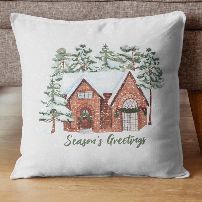 Oreiller de Noël Snowy Cottage – Écriture au Pince (Créateur téléchargé)