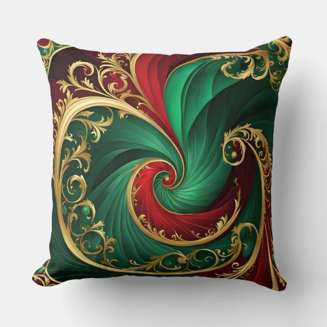 Oreiller de Noël vert rouge or décoratif (Recto)