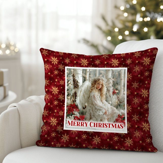 Oreiller de Noël victorien ange rouge et or chaud (Warm Red and Gold Angel Victorian Christmas Pillow)