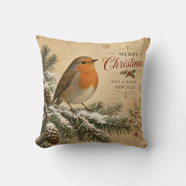oreiller de Noël vintage rouge-robin (Recto)