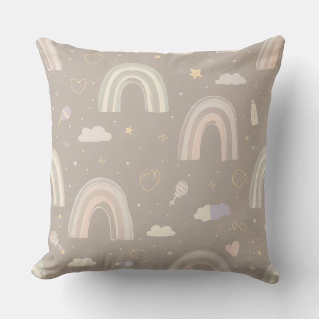 Oreiller de nurserie pastel scandinave | Arcs-en-c (Recto)