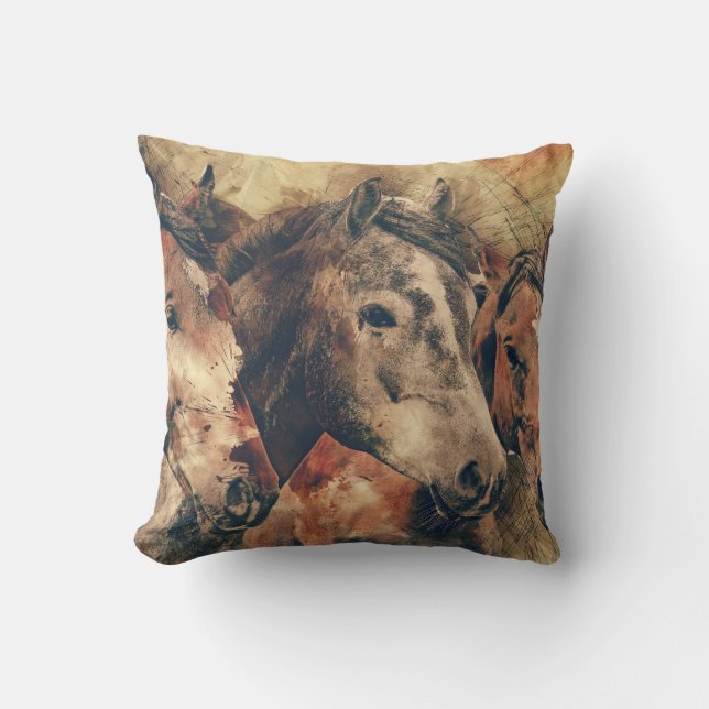 Oreiller de peinture de cheval gris marron (Recto)