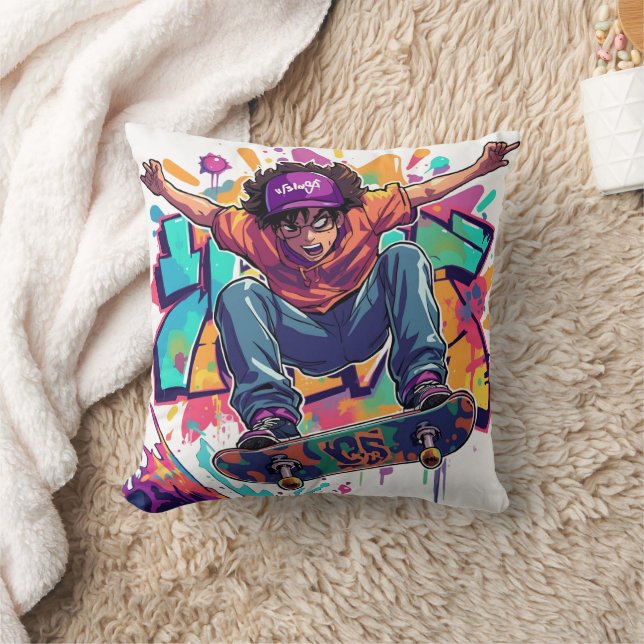Oreiller de skateboardeur de dessin animé (Couverture)