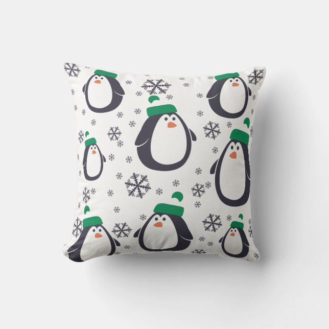 Oreiller de vacances Pingouins et Flocons de Neige (Recto)
