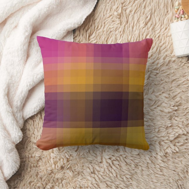 Oreiller décoratif à carreaux rose jaune violet (Couverture)