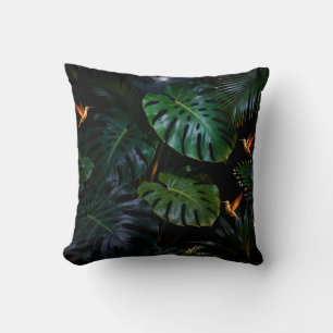 Oreiller décoratif à feuilles de jungle tropicale