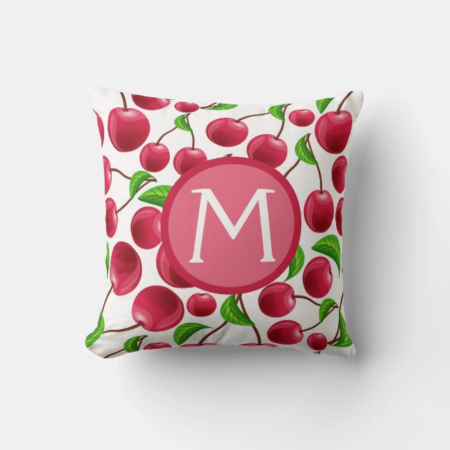 Oreiller décoratif à motif de cerises rouges (Recto)