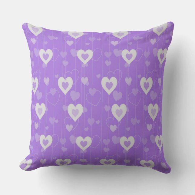 Oreiller décoratif à motif de cœurs violets et bla (Recto)