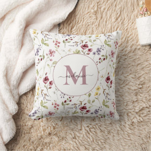 Oreiller décoratif à motif de fleur sauvage blanc 