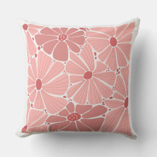 Oreiller décoratif à motif floral rose corail et m