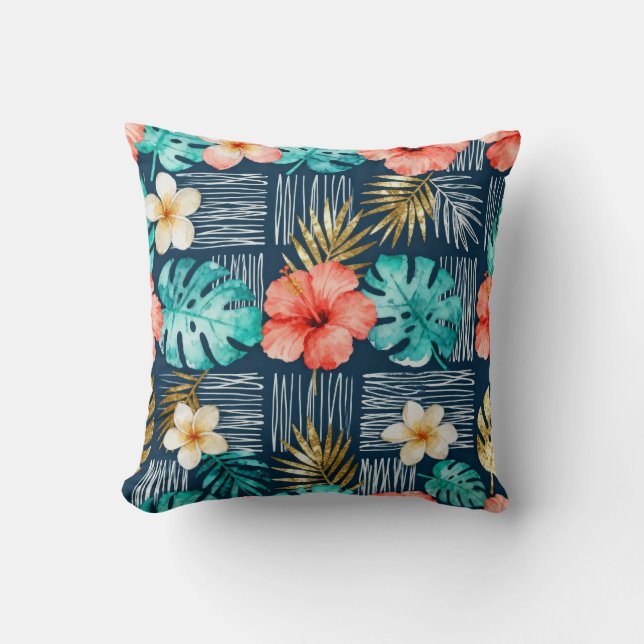 Oreiller décoratif à motif floral tropical foncé (Recto)