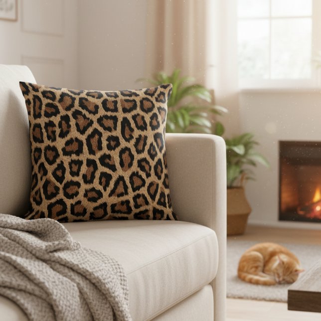 Oreiller décoratif à motif léopard sauvage (Leopard print decorative throw pillow.)